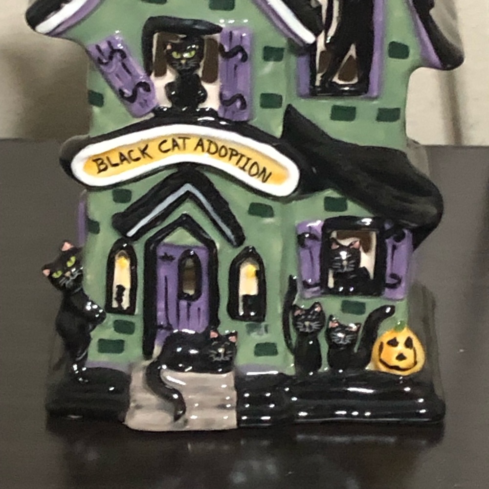 Blue Sky Clayworks HALLOWEEN "BLACK CAT ADOPTION" Tealight Candle House - Picture 3 of 6
